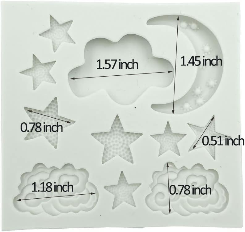 2 Pieces Moon and Stars Silicone Mold for Chocolate, Candy Chocolate Fondant Polymer Clay Molds for Cake Decorating, DIY Baking, Cupcake, Cookie, Soap and Candle Making Supplies