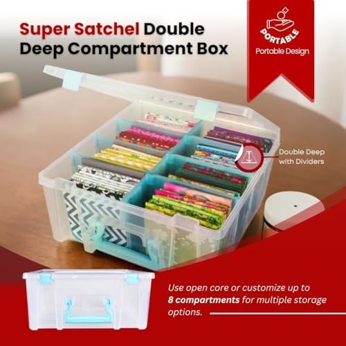 ArtBin 6990SA Super Satchel Double Deep with Removable Dividers, Large Portable Art & Craft Storage with Handle, Translucent/Aqua Mist