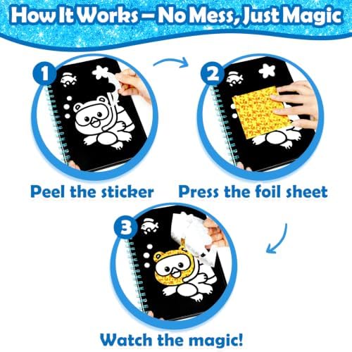 FUNNYB&G Foil Art Craft Kit for Kids, Sparkly Birthday Gift Toy for Kids | No Mess, Kids Ages 4-10 Create Sparkling Artwork, A Creative Gift for Birthdays, Holidays, Travel Activities,Screen-Free Fun
