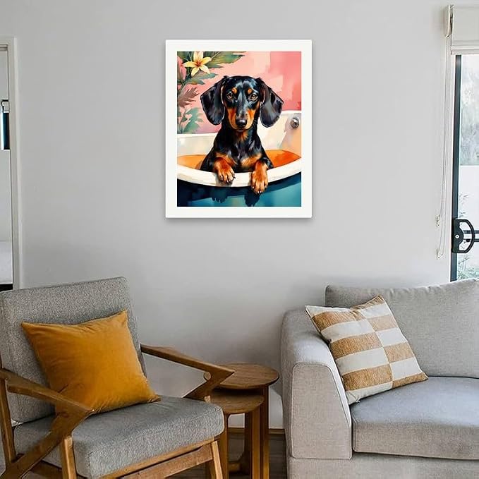 Animal Paint by Numbers Kit for Adults - DIY Dachshund Dog in Bathtub Painting on Canvas 16x20 Inch, Acrylic Paint Set, Suitable for Beginners, Art for Home Decoration or Gifts