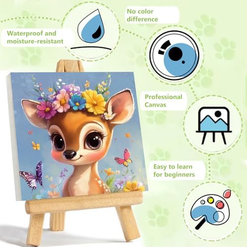 Reivworl Deer Paint by Numbers Kit for Kids with Frame 8×8 inch