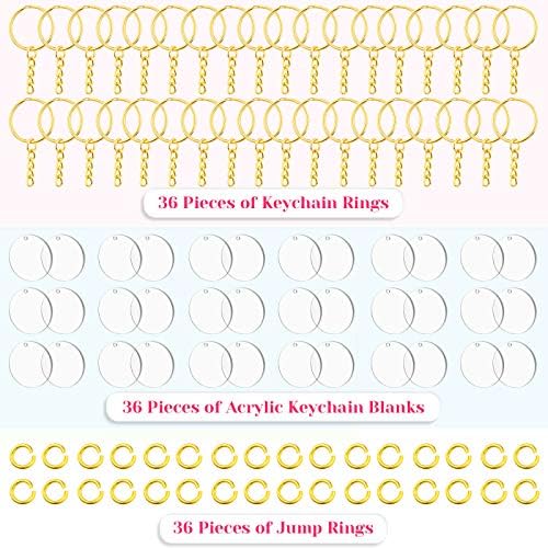 Audab Acrylic Keychain Blanks (108 pcs) - Including Acrylic Ornament Blanks, Gold Key Chain Rings and Jump Rings for DIY Projects