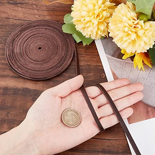 GORGECRAFT 5.5Yds 5mm Flat Genuine Leather Cord String 2mm Thick Natural Leather Craft Lace Strips Full Grain Cowhide Braiding Cord Roll for Jewelry Making DIY Braided Bracelets Keychains(Dark Brown)
