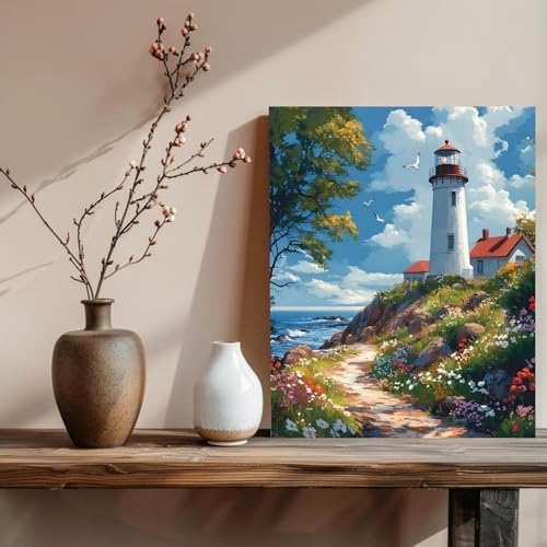 xcemhil Lighthouse Paint by Numbers Kit for Adults Beginner, Lighthouse Paint by Number for Adult, Acrylic Paint by Numbers Kits Suitable for Home Wall Art Decor Gifts 16x20 Inch