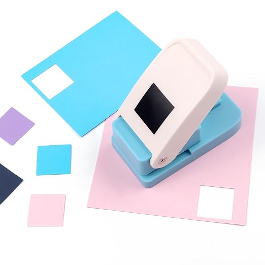 2 Pcs Paper Punch | Stamp Punch | Square Hole Punches | 1x0.8 inch Rectangular Postage Stamp Shape Puncher & 1" Square Cutter | Lever Action Craft Punches for Paper Crafting Scrapbooking