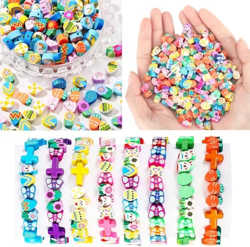 2480pcs Easter Polymer Clay Beads Bracelet Making kit, 24 Style Cute Fun Beads Charms for Jewelry Necklace Earring Making DIY Accessories for Women Girls