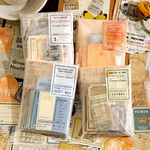 400Pcs Vintage Scrapbook Paper & Journaling Stickers Set, Mix Sizes Antique Single Side Printed Craft Paper for DIY Card Making, Journaling, Photo Album & Decoration