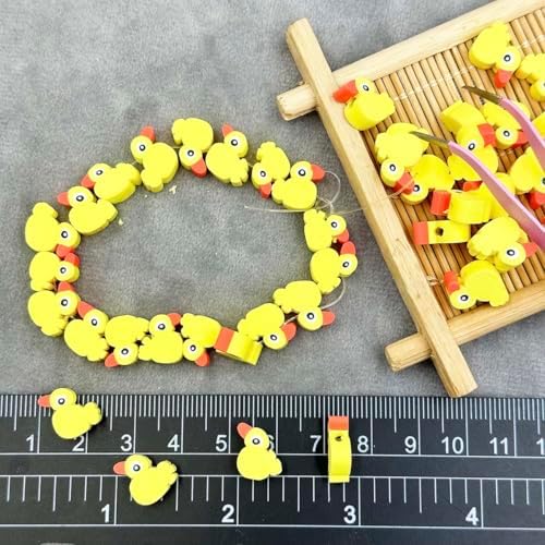 100Pcs Polymer Clay Dessert Ice Cream Lollipop Candy Loose Spacer Beads, Mixed Color Cute Beads Charms for DIY Hair Clip Necklace Bracelet Jewelry Earring Handmade Craft Making Supplie (Yellow Duck)