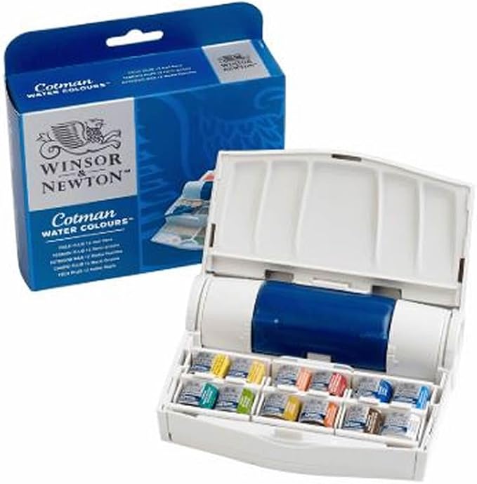 Winsor & Newton Cotman Watercolor Paint Set, 12 Half Pan Field Travel Set | Introductory Watercolor made with Fine Art Pigments, Perfect for Beginners, Lightfast & Permanent, Good Tinting Strength