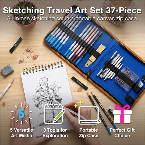 COLOUR BLOCK Drawing Travel Art Set 37 PCS, Pencils & Kits-Art Supplies for Kids, Teens, Adults-Colored Pencils, Charcoal, Pastels, Sketch Books for Artists, Anime Drawing, Architecture