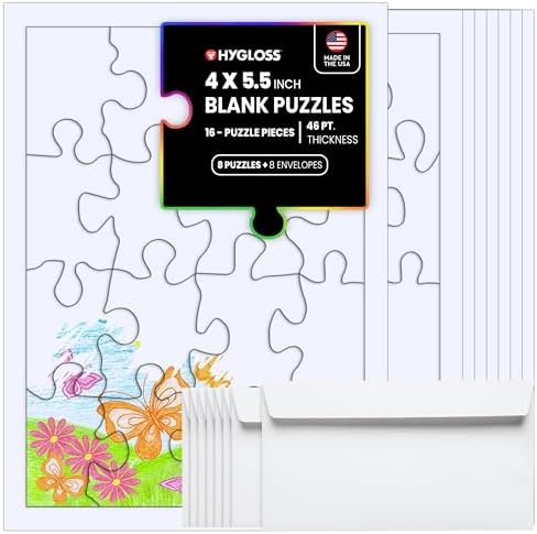 Hygloss 8 Blank Jigsaw Puzzles with Envelopes – 4 x 5.5 Inch, 16 Pieces Each – DYI Party invites, Perfect for Decorating, Kids' Activities, Arts & Crafts or Party Favors