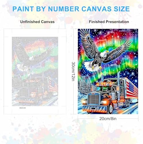 SENQAO Christmas Paint by Numbers for Adults Framed, Eagle Truck Adults' Paint-by-Number Kits, Adult Paint by Number Kits on Canvas, Acrylic Number Painting for Home Decor, 8x12inch