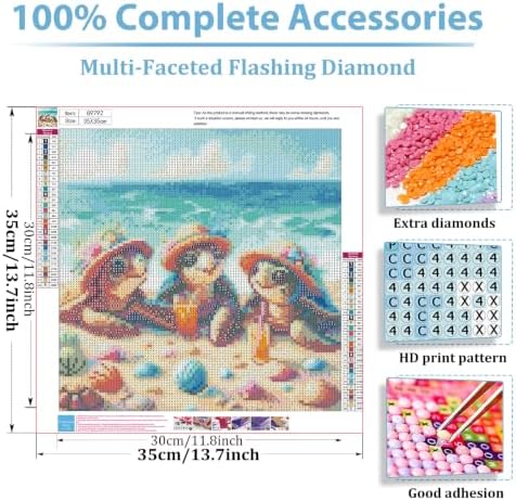 Turtle Diamond Art Kits for Adults Beginners, Diamond Painting Kit 14x14 in | Diamond Painting Kits for Adults Beginners, Gem Art, 5D Full Drill, DIY Arts and Crafts for Gift Home or Decor