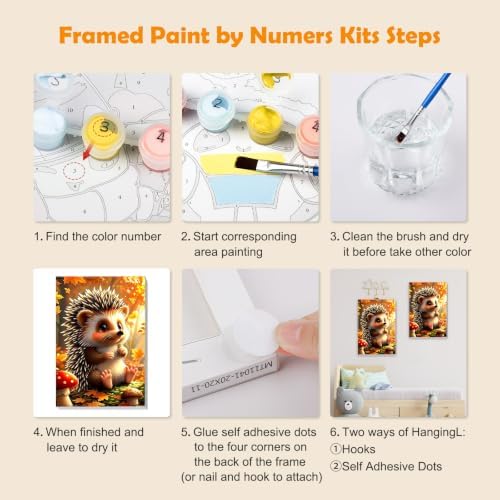 MOGTAA Fall Paint by Numbers Kit for Adults Beginners with Frame, Hedgehog Adult Paint by Number Kits on Canvas with Easel, Easy DIY Autumn Oil Painting Kits for Home Decor, 8x12in