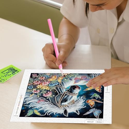 5D Special Shape Diamond Art Kits for Beginners, Diamond Art Painting Kits for Adults, Crystal Rhinestones Diamond Art Painting for Home Wall Decoration Gift 12×12 inch, White Horse Butterfly