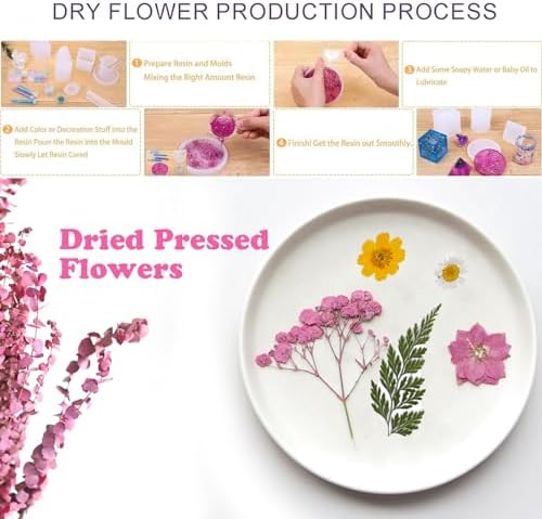 30Pcs Dried Pressed Flowers Bulk Dried Flowers for Crafts, Dry Flowers for Resin Molds DIY Scrapbooking Candle Jewellery Making (Pink)