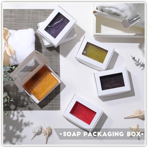 Zonon 300 Pcs Soap Boxes for Homemade Packaging, Mini Kraft Boxes with Window for Bakery Candy Soap Making Gift Packaging, 3.7x2.6x1.4 Inch (White)