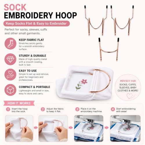 Sock Hoop for Embroidery Machine, 3-Piece Set 2 Adult + 1 Kid for Socks