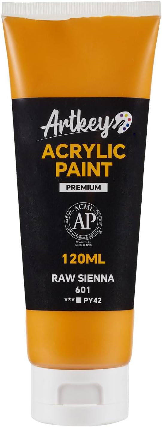 Artkey Acrylic Paint - Raw Sienna (120 ml/4.06 oz) Tubes, Rich & Vibrant Pigments, Professional Artists Acrylic Paints - Art Supplies for Canvas Wood Rock Clay Fabric Ceramics Art Crafts Painting