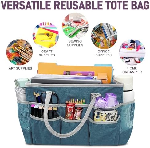 Cupohus Water-Resistant Art Organizer Tote Bag - Craft Storage Bag with Multiple Pockets and Handles for Artists, Kids, Students, and More – DarkGreen