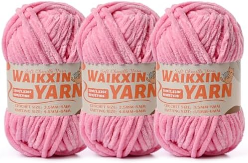 （3 Deep Pink） 3 Pack Super Soft Fuzzy Chenille Chunky Yarn for Crocheting, 300g (261yds) Velvet Fluffy Amigurumi Yarn for Hand Knitting Baby Blankets Weaving Craft