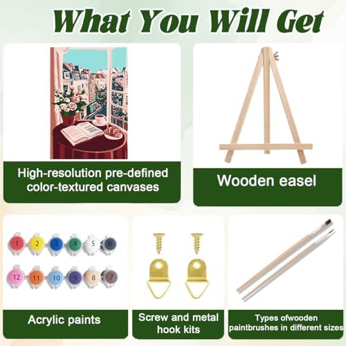 4 Pack Paint by Numbers Kit for Adults, Paint by Numbers with Frame 8x12 In