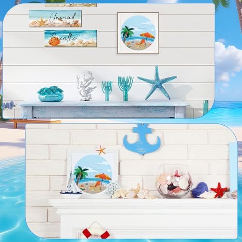 ElasignShopo Ocean Embroidery Kit for Beginners Adults, Easy Cross Stitch Kit Spring Summer Beach Ocean Pattern Embroidery Starter Kits with Wooden Hoop Needles Threads Display Stand and Instruction