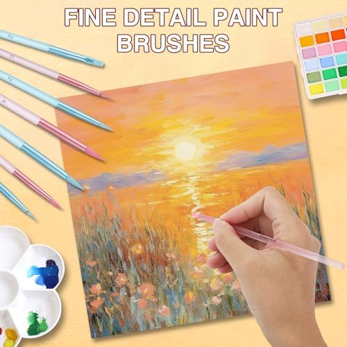 8pcs Fine Detail Paint Brush Set, Small Miniature Fine Tip Detail Brushes Kit for Acrylic Oil Watercolor, Miniatures, Models, Paint by Numbers, Rock Painting (Pink and Blue)