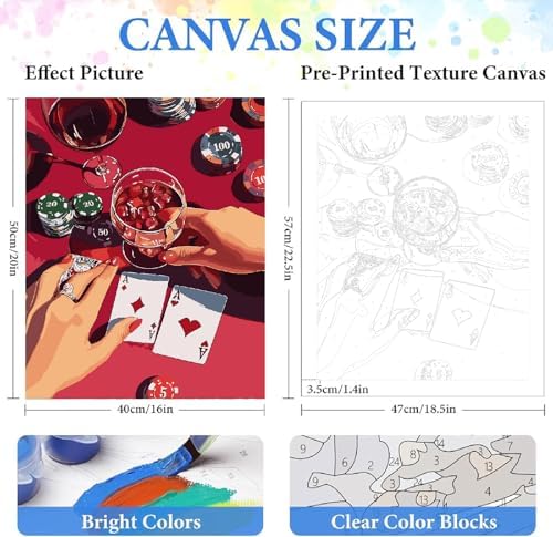 ZRIZQ Vintage Paint by Numbers Kit for Adults Beginner,Poker,16x20