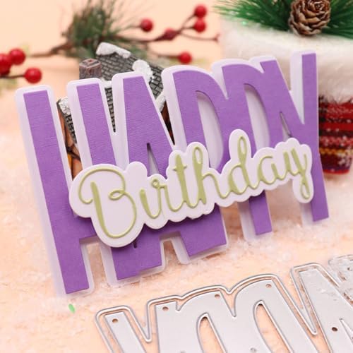 Scrapbooking Die-Cuts for Card Making, Christmas Metal Cutting Dies, Paper Craft Punch Template, Background Embossing Stencils, DIY Album Décor (Happy Birthday B)