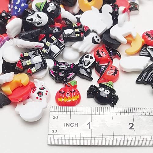 LibiIine 100pcs Mix Lots Flatback Resin Buttons Flat Back Scrapbooking Resin Flatback Craft (Halloween Lots)