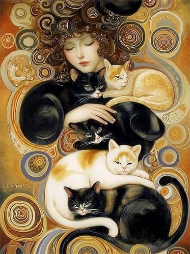 Jiqinsiye Woman Paint by Numbers Kit for Adults,Cats DIY Painting Kits on Canvas, Color by Numbers,Large Adult Paint by Number for Gifts,Home Wall Decor