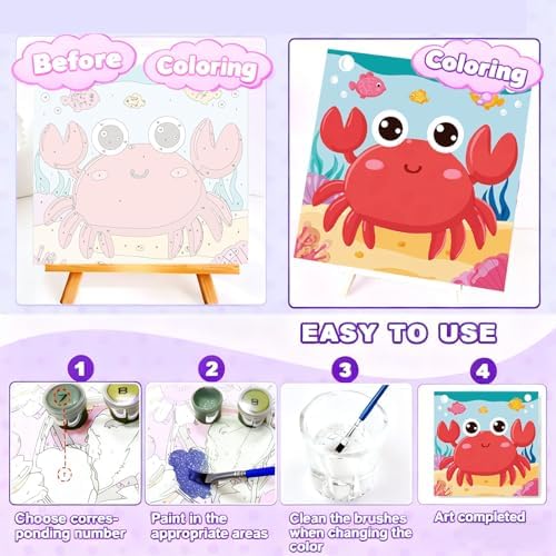 Gemozaic 4 Pack Paint by Numbers Kit for Kids Age 4-12 with Frame and Easel