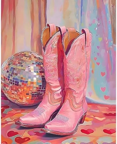 Canrichshop Vintage Boots Paint by Number Kits,Retro Disco Ball Paint by Numbers Kit for Adults Beginner Without Frame,Easy DIY Acrylic Painting for Canvas for Decor 16x20inch