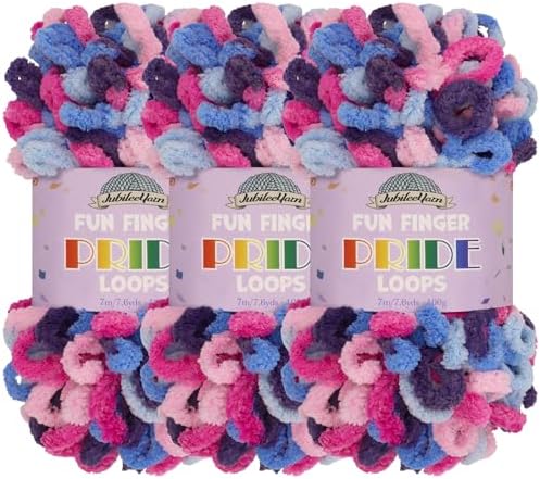 JubileeYarn Fun Finger Pride Loops Yarn - 100g/Skein Jumbo Polyester - Harkness - 3 Skeins