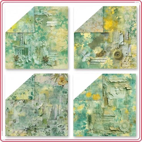 Vintage Scrapbook Paper 12 ×12 - 24Sheets Double-Sided Pattern Decorative Paper | Scrapbook Supplies & Card Making Supplies for DIY Crafts Art Journaling Photo Album Decor (Green)