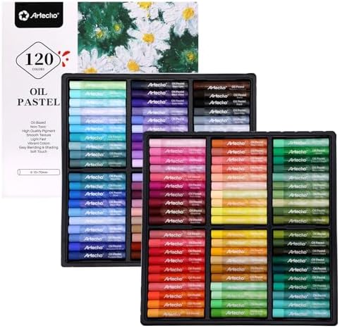 Artecho Oil Pastels Set of 120 Colors (10 x 70 mm) | Soft Oil Pastels, For Art Painting, Drawing, Blending, For Artists, Beginners, Students, Teachers