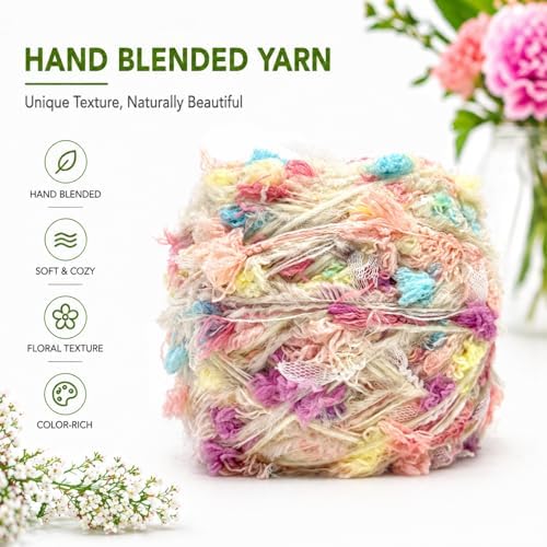 Soft Fancy Yarn for Crochet and Knitting, Novelty Art Yarn for DIY Crafts, Textured Decorative Yarn for Weaving, Handmade Projects and Home Decor (Cream Pink)