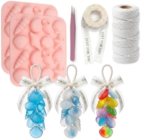 Silicone Shell Soap Mold Kit for DIY Soap Making, with Cotton Rope, Bow Ribbons, Tweezers, Reusable Soap Making Supplies for Crafts, Gifts & Beginners