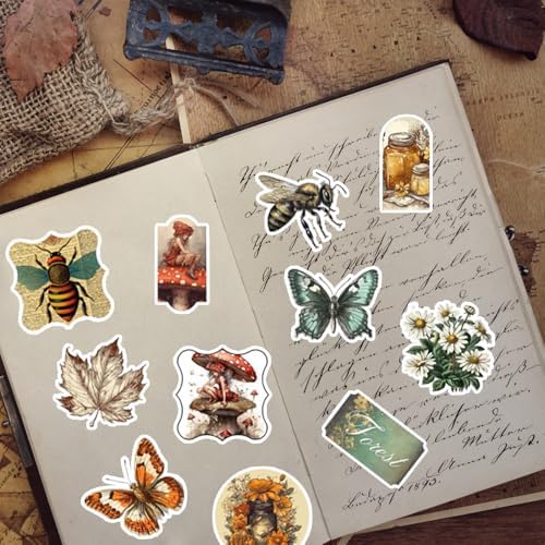 50Pcs Vintage Stickers,Waterproof Vinyl Aesthetic Decorative Sticker Scrapbooking Supplies for Adult Card Making Letters Planner Journaling Junk Journal DIY Water Bottles Cards Art Craft.Butterfly