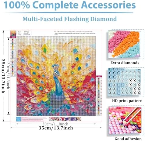 Peacock Diamond Art Kits for Adults, Diamond Painting Kits 14x14 Inch | Diamond Painting Kits for Adults Beginners, Gem Art, 5D Full Drill, DIY Arts and Crafts for Gift Home or Decor