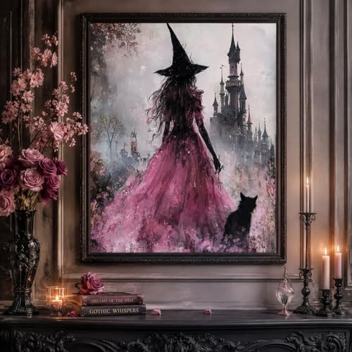 Witch Paint by Numbers Kit for Adults,Castle DIY Paint by Number With Frame