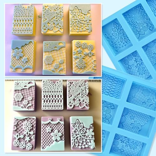 Silicone Soap Molds, 3D Detailed Flower & Rectangular Lace Pattern | Soap Molds for Soap Making, DIY Handmade Soap, Candle Wax Mold, Lotion Bar, Reusable, Wedding Favors