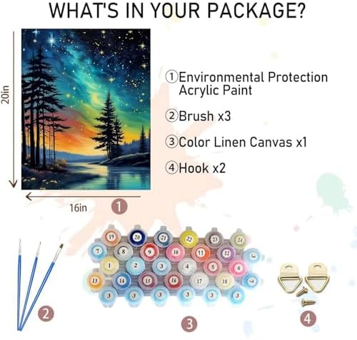 Starry Sky Paint by Numbers for Adults, Landscape Paint by Number on Canvas