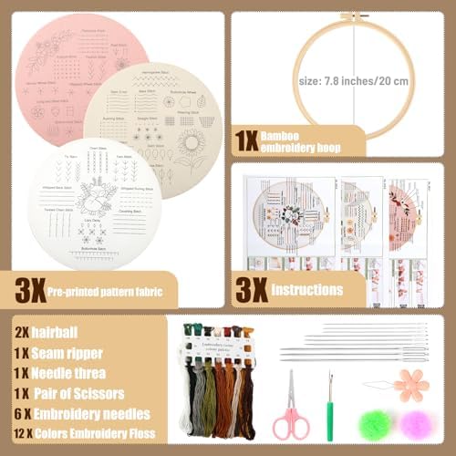 Beginner Embroidery Kit for Adults, Wildflower Patterns with Video Guide
