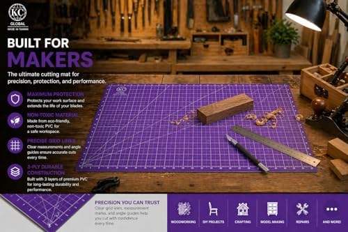 KC GLOBAL A1 (38"x26") Professional Grade Self-Healing Cutting Mat - Purple, Odor-Free, Reversible, Eco-Friendly, Durable, 2mm PVC Material, Premium Desk Mat for Crafters, Quilters, and Hobbyists