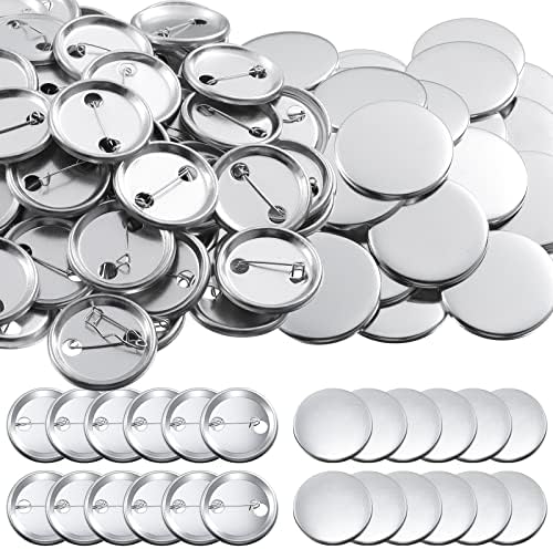 300 Pieces Blank Button Making Supplies Round Badge Parts Metal Pin Badge Kit for Button Maker Machine, Including Metal Shells Back Cover and Clear Film(1.46 Inch,Silver)