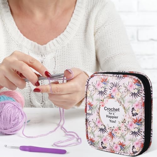 Crochet Hook Case,Portable Zipper Storage Organizer Bag for Crochet Hooks, Knitting Needles, Project & Sewing Supplies, Lightweight,Easy to Hold (No Accessories Included).Pink Flower