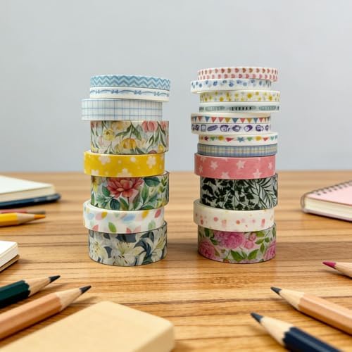 20 Rolls Washi Tape Set,Floral Washi Tape for Journaling, Assorted Sizes (Floral A)
