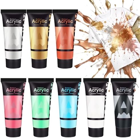 AUREUO Iridescent Fabric Paint Set - 8 Metallic Colors x 0.71 Fl Oz / 21ml - Permanent Fabric Paint for Clothes, Non-Toxic Textile Paint for Canvas Tote Bags, Shirts, Shoes, Jeans
